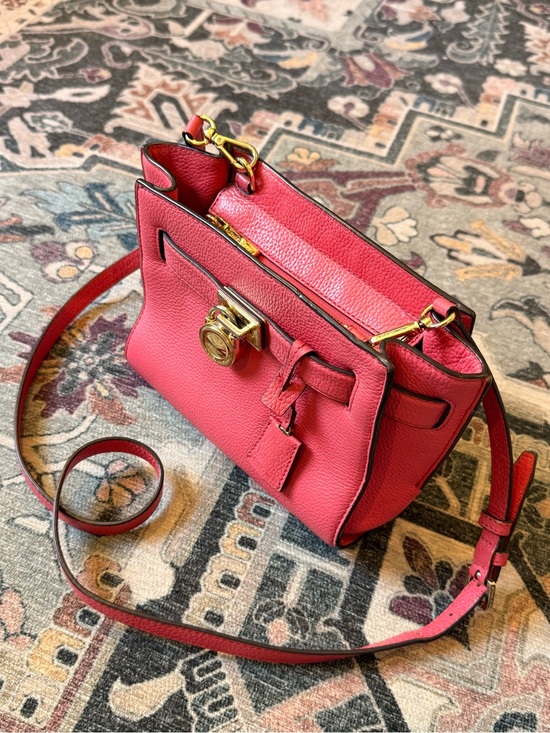 Handbags - Coral Pink MK Leather Crossbody Bag with Gold Hardware